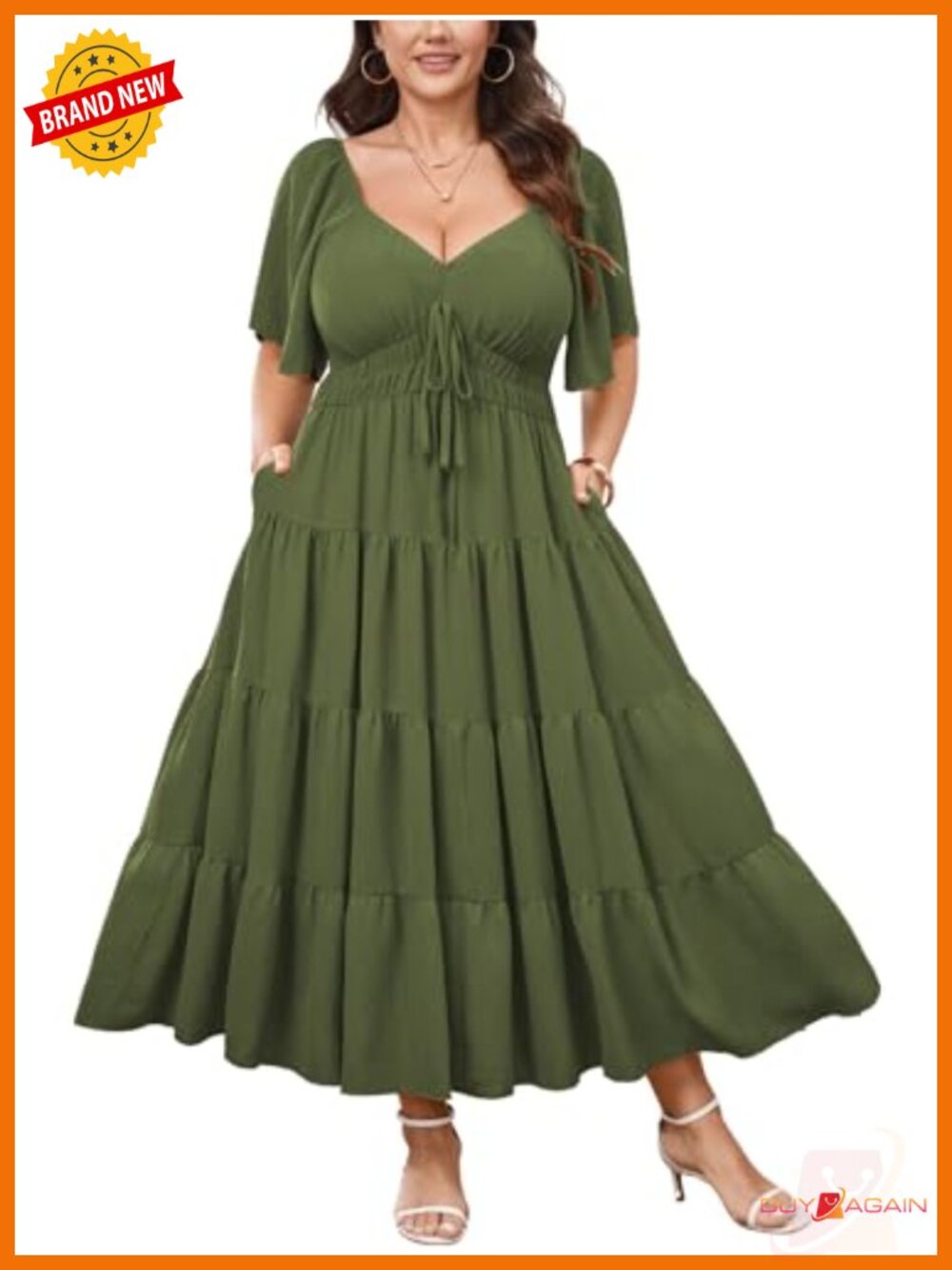 Plus Size Boho Maxi Dress 100% Polyester Tiered Flowy with Pockets for Curvy